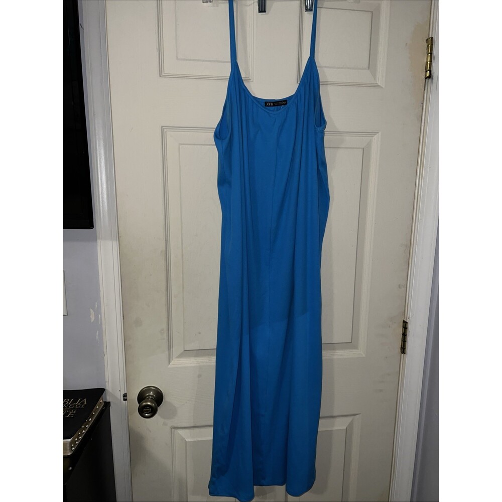 ZARA Blue Ribbed Knit Stretch Tank Dress Medium Beach Light Festival